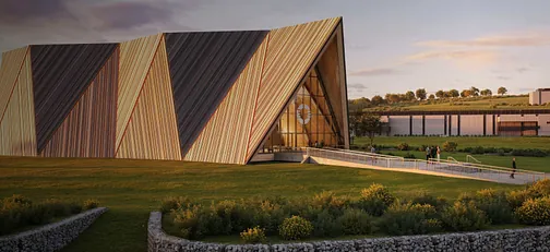 Slik kan en liten kjernekraftreaktor bli seende ut ifølge atomenergiselskapet Oklo. «The Aurora Powerhouse», skal nå være under oppføring ved Idaho National Laboratory i regi av USAs energidepartement. Foto: Oklo. 